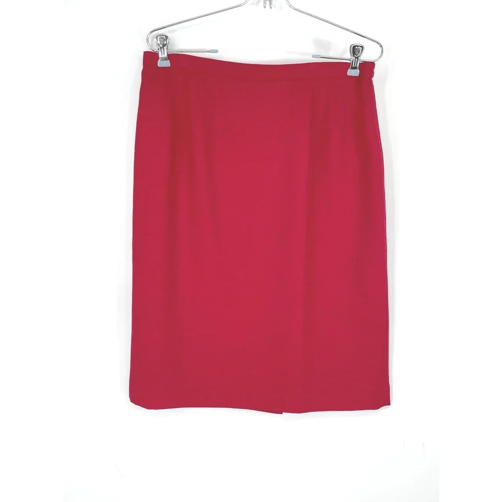Kasper ASL Women Skirt Suit 12P Set Red Short Sleeve Scarf Professional